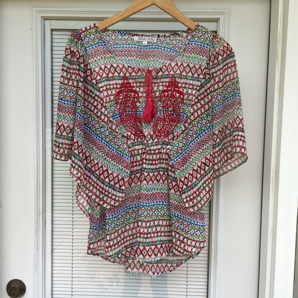 Joy Joy Multi Color Batwing Top